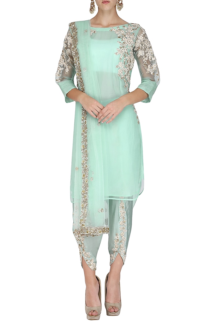 Babyhug Cambric Full Sleeves Solid Color Kurta Dhoti Set - Aqua Blue