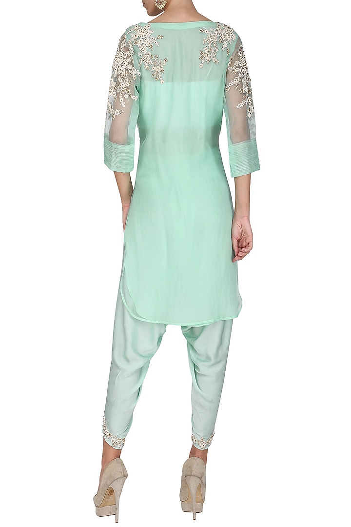 Aqua blue embroidered kurta with dhoti pants set available only at Pernia's Pop Up Shop.