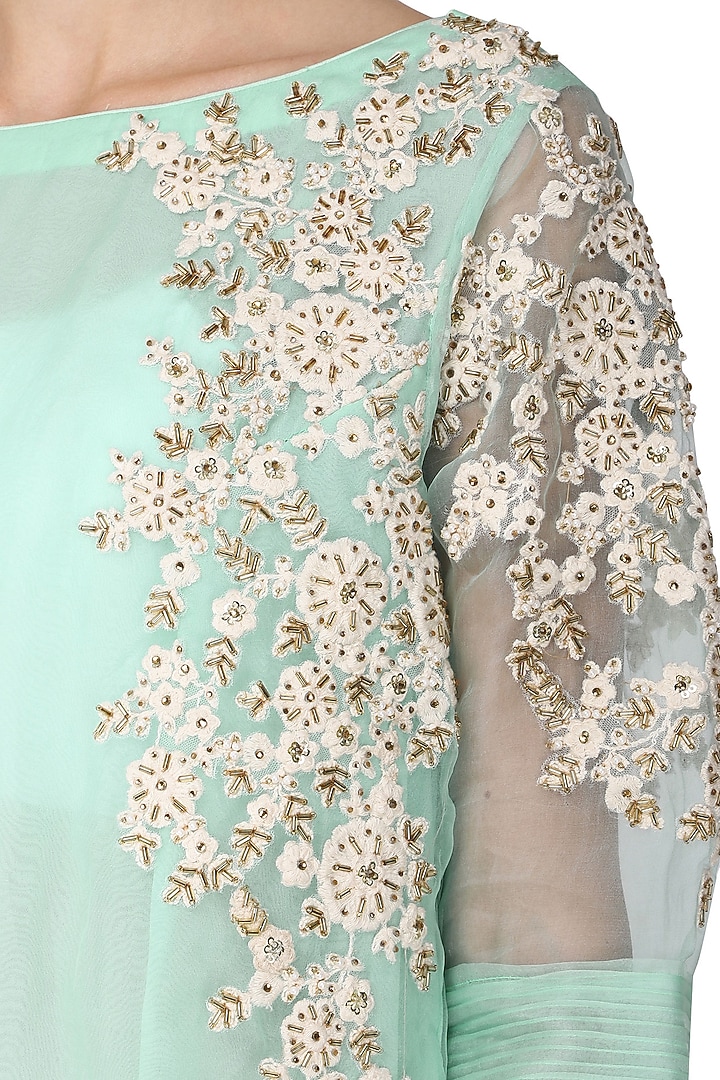 Aqua blue embroidered kurta with dhoti pants set available only at Pernia's Pop Up Shop.