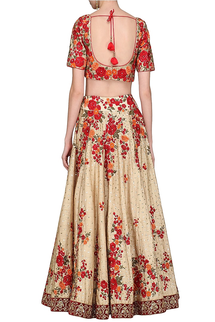 Maroon and beige embroidered lehenga set available only at Pernia's Pop Up Shop.