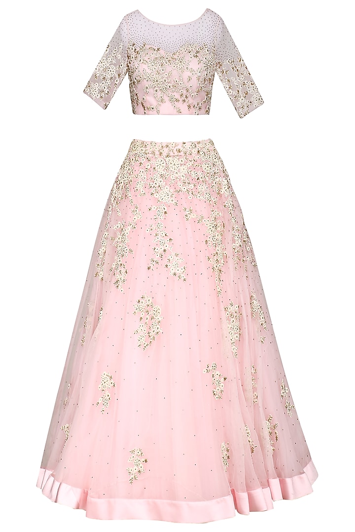 Baby Pink Embroidered Lehenga Set by Megha & Jigar