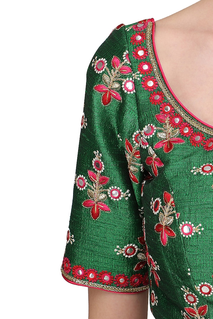 Green and hot pink embroidered lehenga set available only at Pernia's Pop Up Shop.