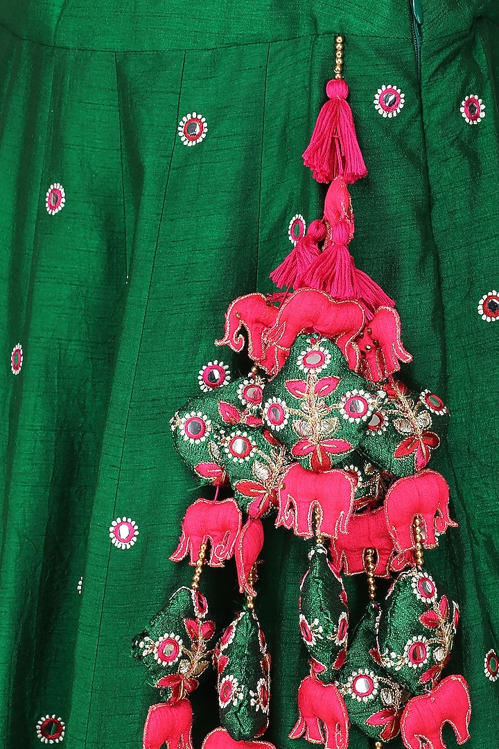 Green and hot pink embroidered lehenga set available only at Pernia's Pop Up Shop.