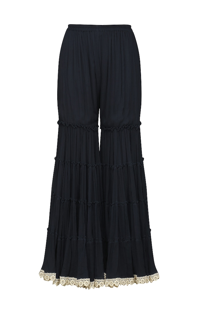 Dark blue embroidered kurta with gharara pants set available only at Pernia's Pop Up Shop.