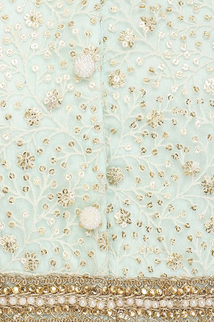 Lemon yellow and aqua embroidered anarkali set available only at Pernia's Pop Up Shop.