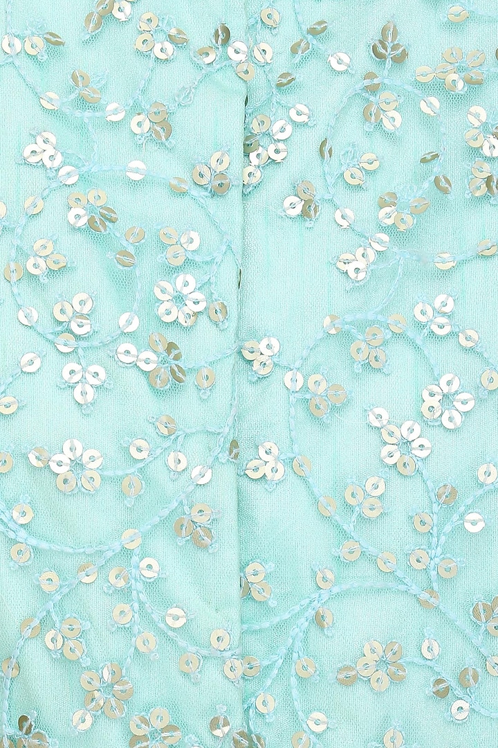 Baby pink and aqua embroidered anarkali set available only at Pernia's Pop Up Shop.