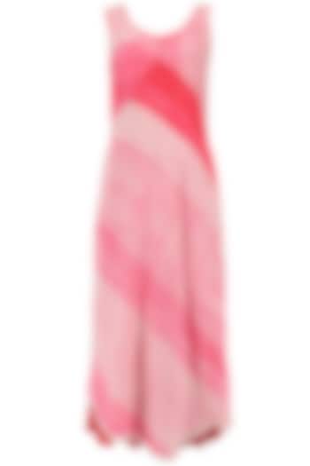 Pink Shibori Tunic with Red Skirt and Neck Piece by Megha & Jigar