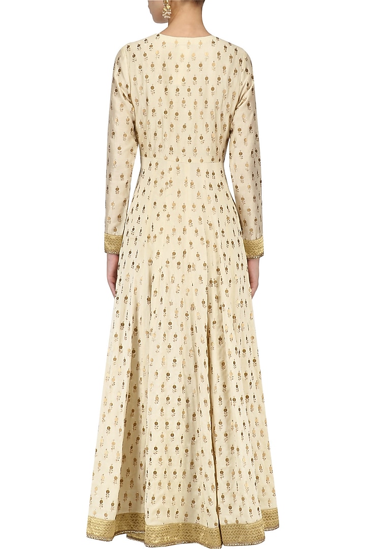 Off white chanderi anarkali kurta and palazzo pants set available only at Pernia's Pop Up Shop.