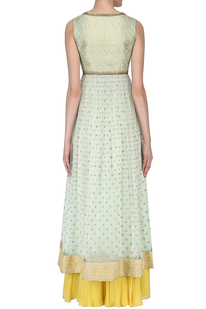 Mint anarkali kurta and lemon yellow sharara pants set available only at Pernia's Pop Up Shop.