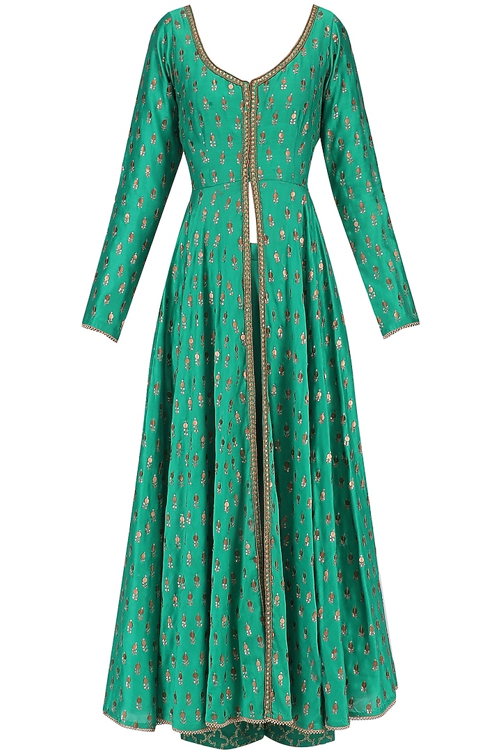 Green chanderi kurta and palazzo pants set available only at Pernia's Pop Up Shop.