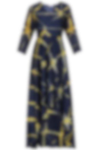 Yellow and Blue Shibori Print Dress with Blue Inner by Megha & Jigar
