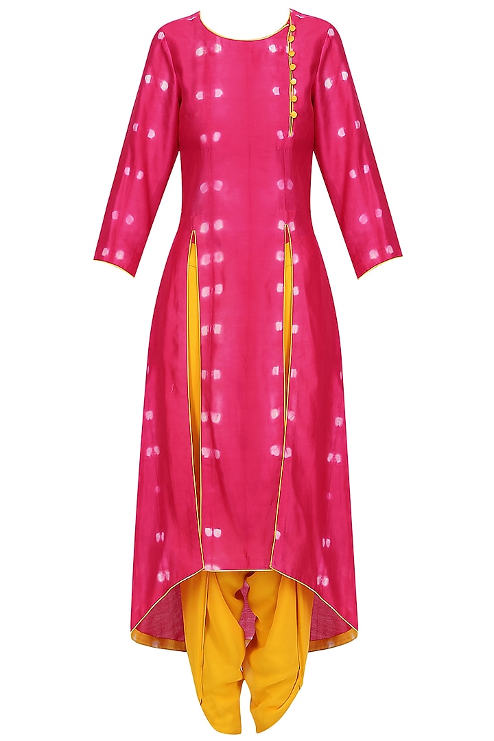 Mustard Yellow and Pink Kurta and Dhoti Pants Set by Megha & Jigar