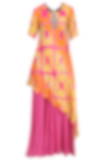 Pink and Yellow Shibori Print Dress by Megha & Jigar
