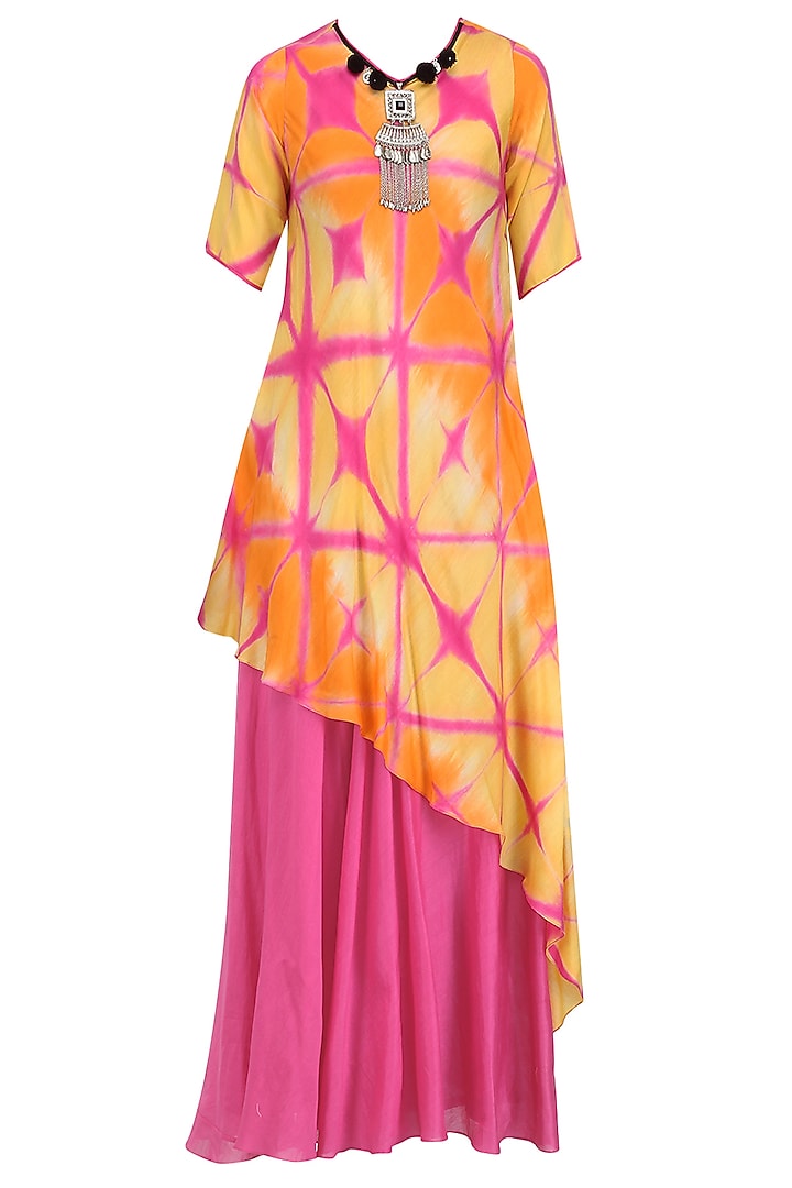 Pink and Yellow Shibori Print Dress by Megha & Jigar