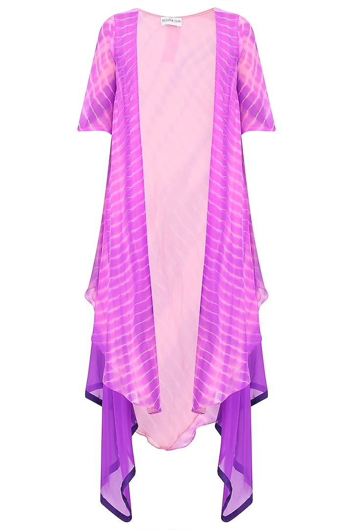 Pink and Purple Shibori Jacket with Omre Drape Dress by Megha & Jigar
