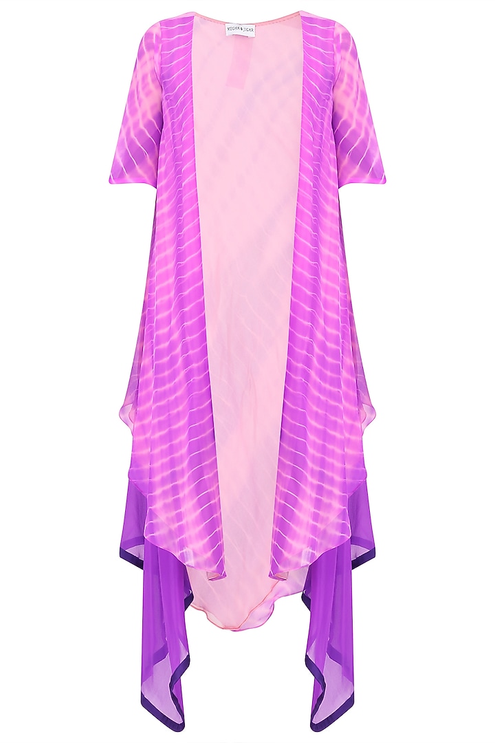 Pink and purple shibori jacket with omre drape dress available only at Pernia's Pop Up Shop.