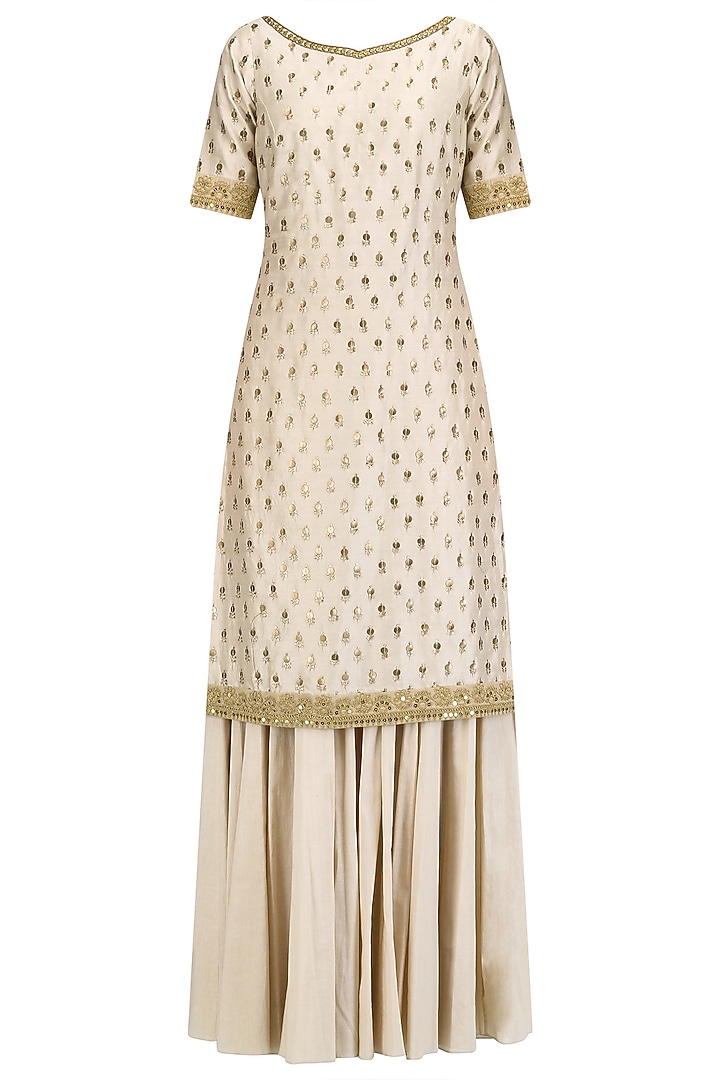 Off white chanderi kurta and sharara pants set available only at Pernia's Pop Up Shop.