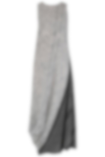 Grey and black textured cowl drape dress available only at Pernia's Pop Up Shop.