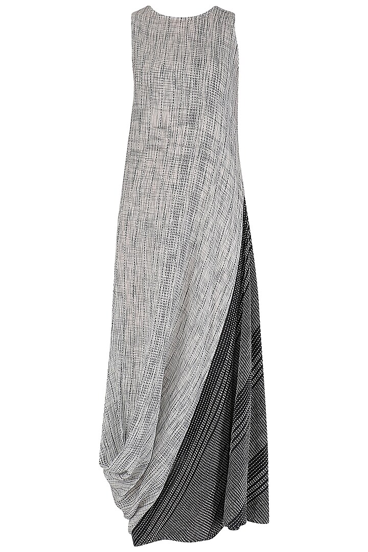 Grey and Black Textured Cowl Drape Dress by Megha & Jigar
