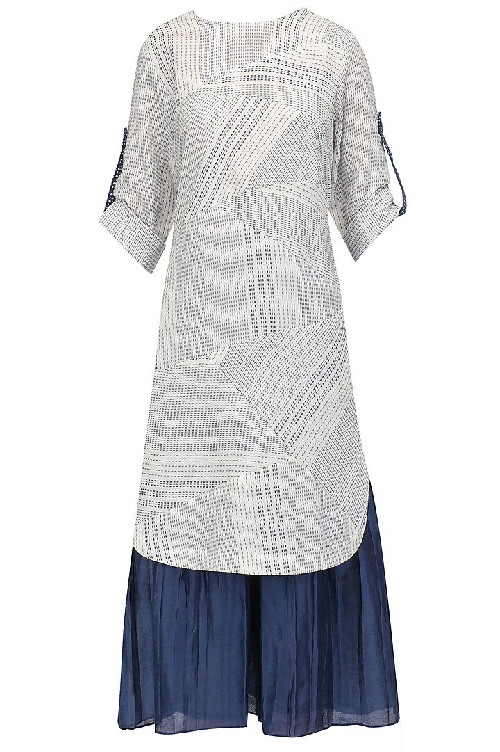 White and blue textured kurta and pleated palazzo set available only at Pernia's Pop Up Shop.