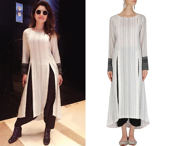 Black and white textured kurta and dhoti set available only at Pernia's Pop Up Shop.