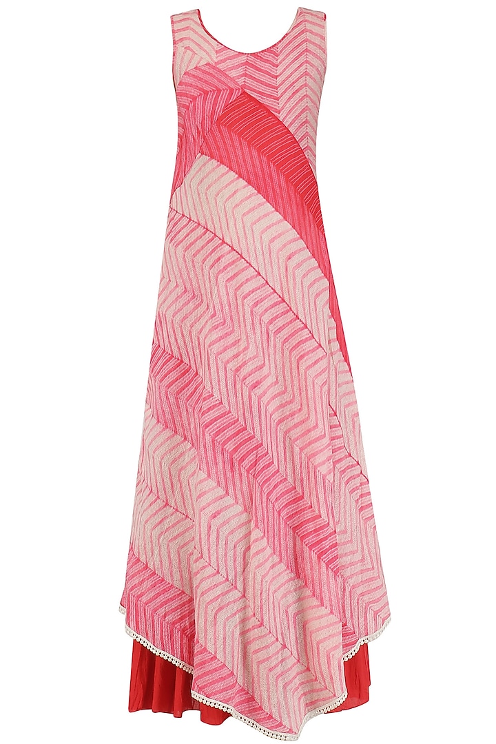 White and Pink Sibori Kurta and Crinkled Skirt Set by Megha & Jigar