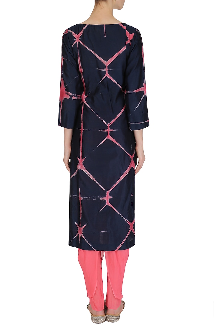 Navy blue and pink tye dye kurta and dhoti set available only at Pernia's Pop Up Shop.