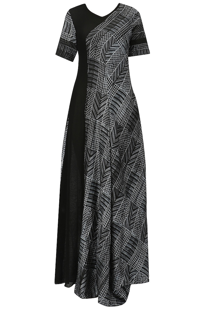 Black and White Tye Dye Drape Dress by Megha & Jigar