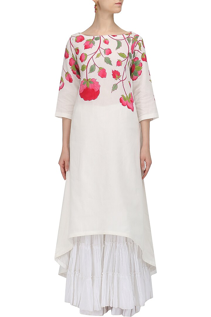 White Handpaint kurta And Gharara Set available only at Pernia's Pop Up Shop.