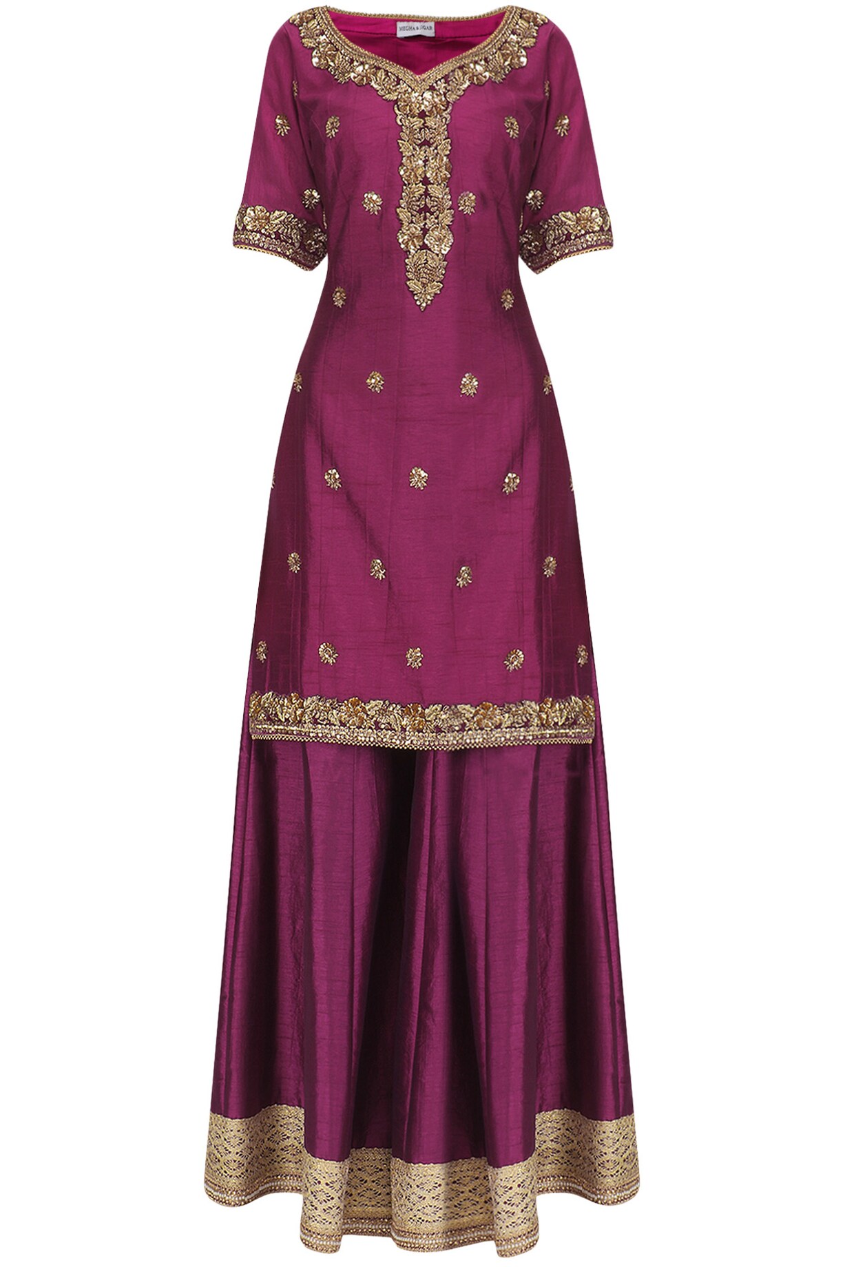 Old rose pink zardozi embroidered sharara set