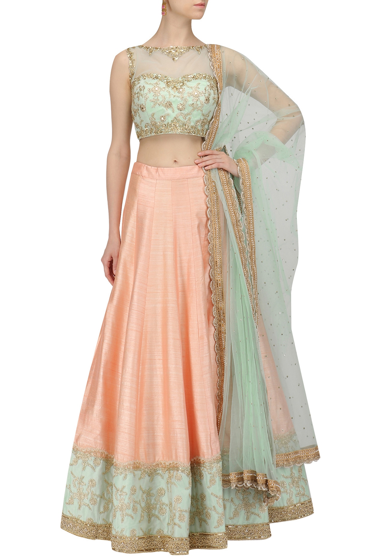 Buy Bella Moda Girls Ready To Wear Lehenga & Blouse With Dupatta Peach (Set  of 3) online