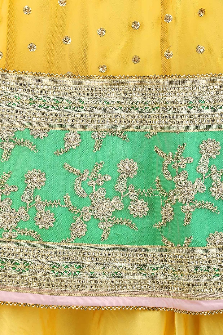 Yellow Embroidered Lehenga And Green Blouse Set available only at Pernia's Pop Up Shop.