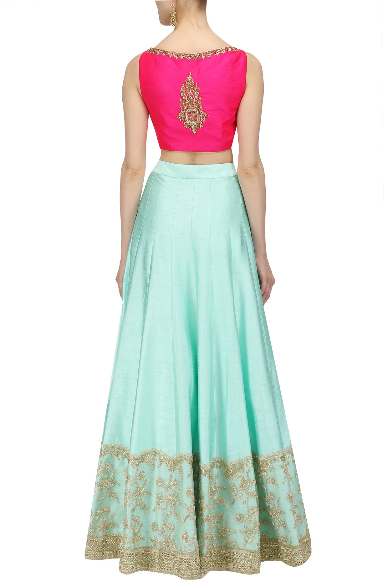 Buy Green-Pink Embroidered Lehenga Choli with Dupatta Online in USA – Pure  Elegance