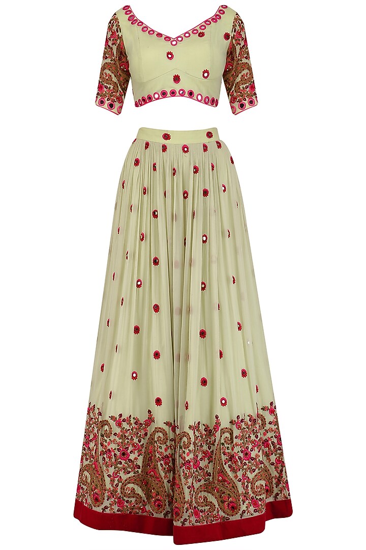 Mint Green Mirror work Lehenga and Blouse Set available only at Pernia's Pop Up Shop.
