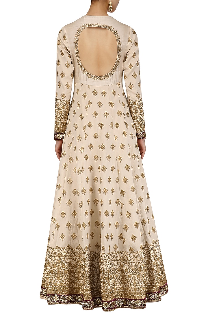 Off White Embroidered Anarkali With Rose pink Dupatta available only at Pernia's Pop Up Shop.