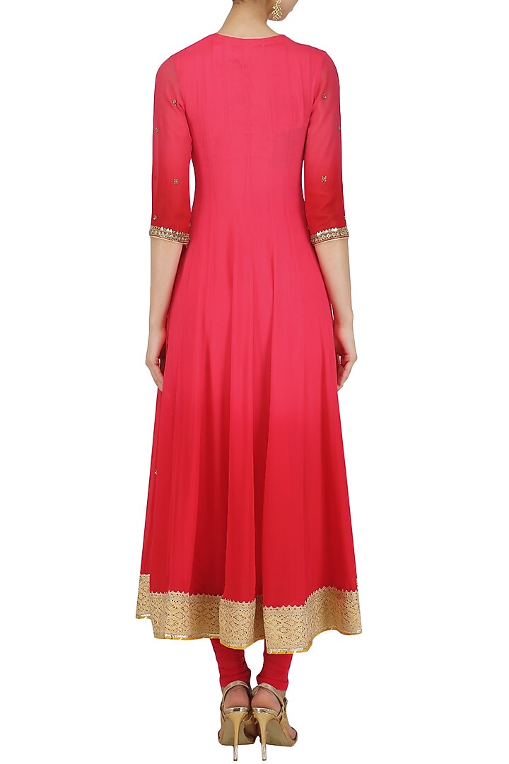 Coral Omre Embroidered Anarkali With Mustard Dupatta available only at Pernia's Pop Up Shop.
