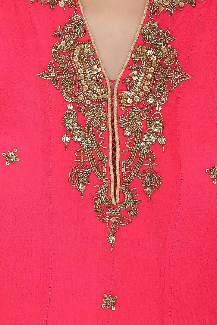 Coral Omre Embroidered Anarkali With Mustard Dupatta available only at Pernia's Pop Up Shop.