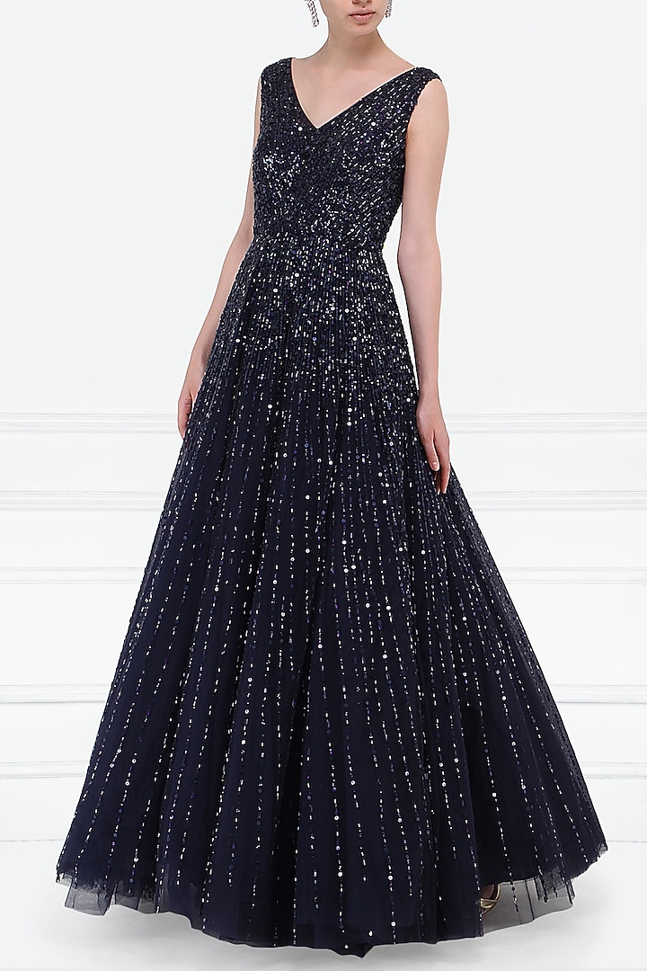 Navy blue embroidered gown available only at Pernia's Pop Up Shop.