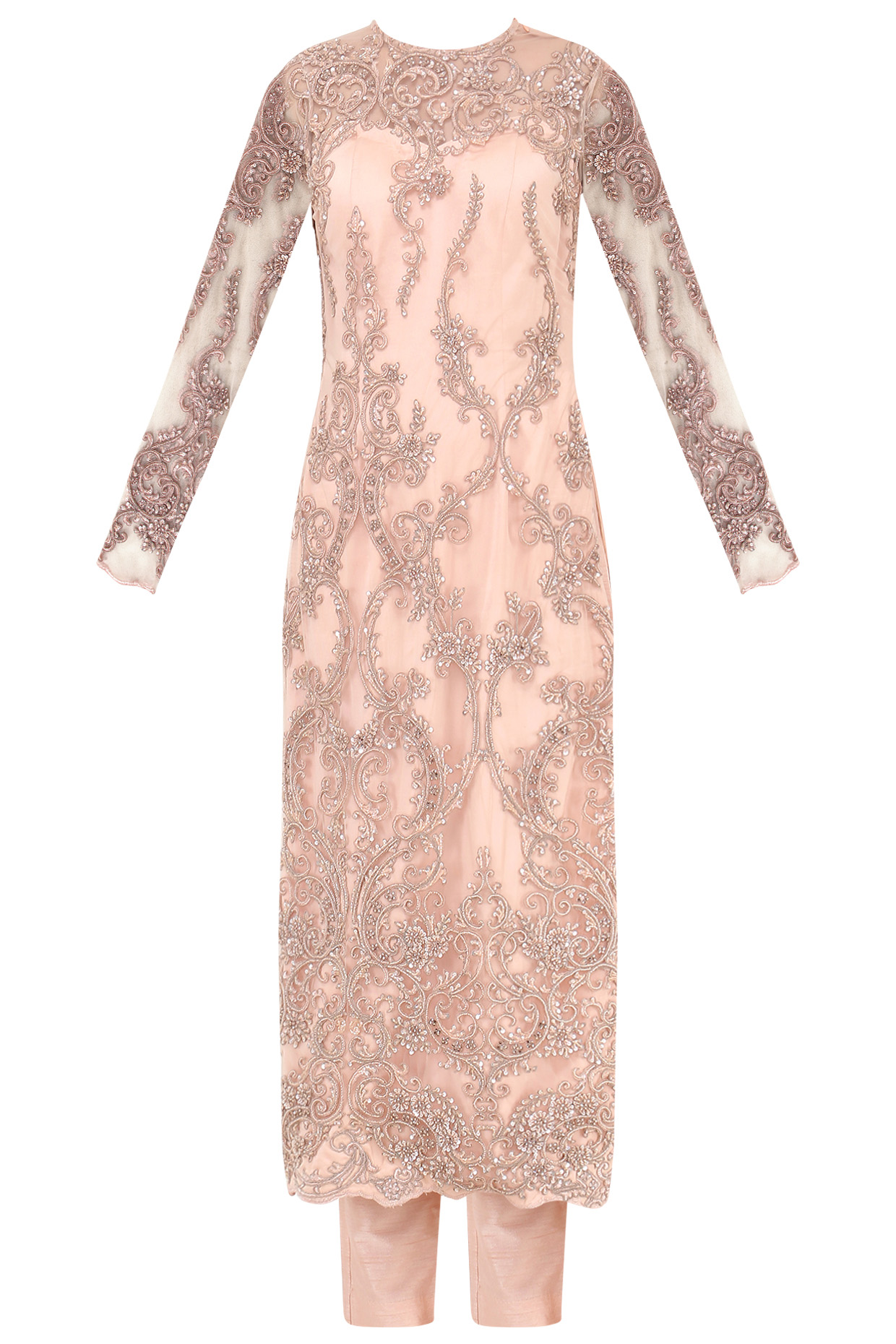 Mauve embroidered kurta with pants set available only at Pernia's Pop Up Shop.