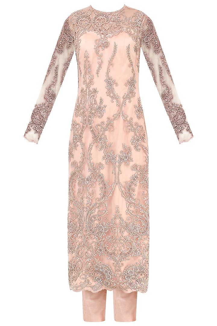 Mauve embroidered kurta with pants set available only at Pernia's Pop Up Shop.