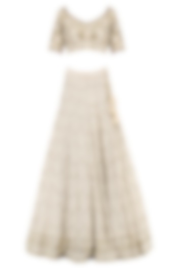 Ivory embroidered lucknavi lehenga set available only at Pernia's Pop Up Shop.