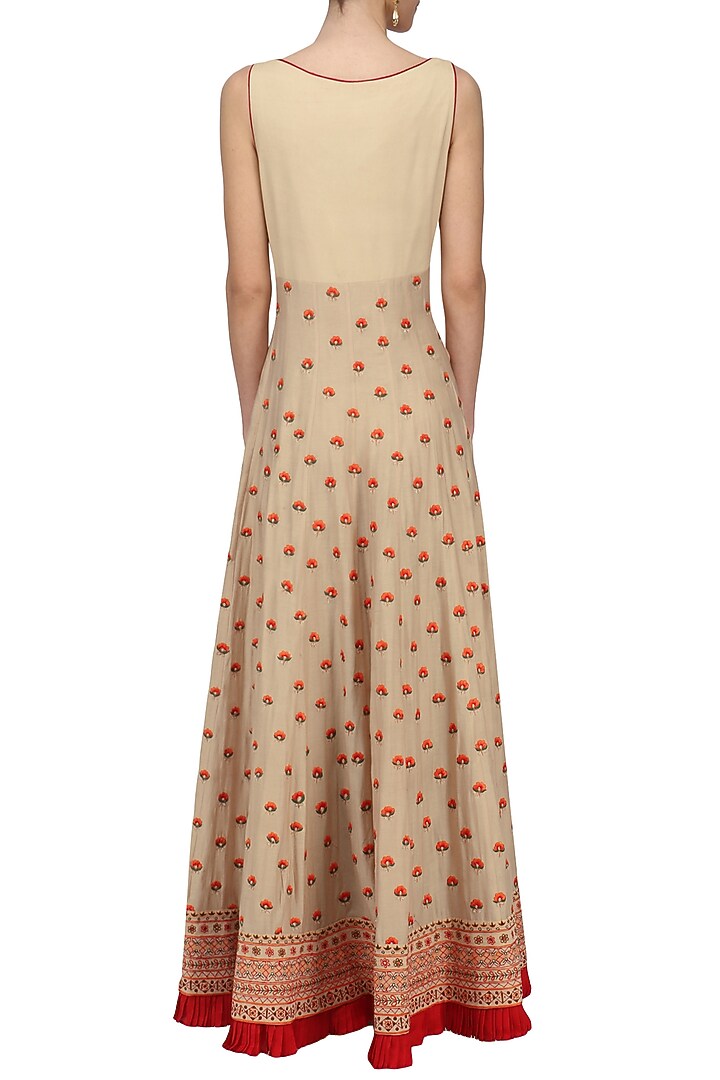 Beige Threadwork Anarkali set available only at Pernia's Pop Up Shop.