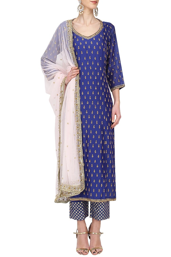Royal blue embroidered kurta set available only at Pernia's Pop Up Shop.