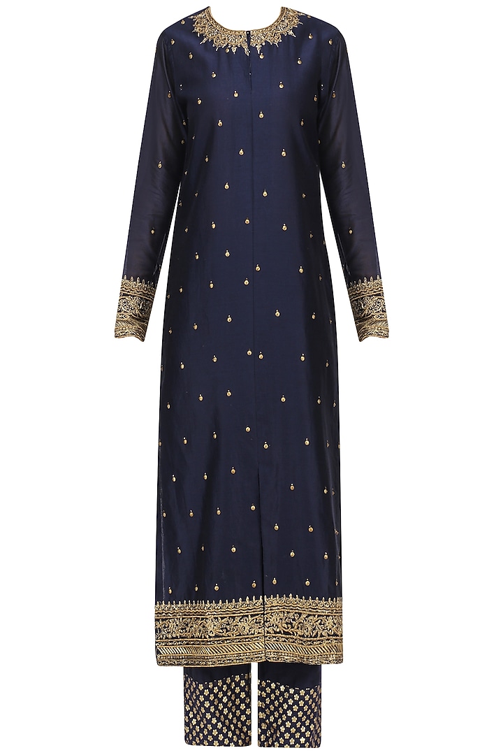 Navy blue embroidered kurta set available only at Pernia's Pop Up Shop.