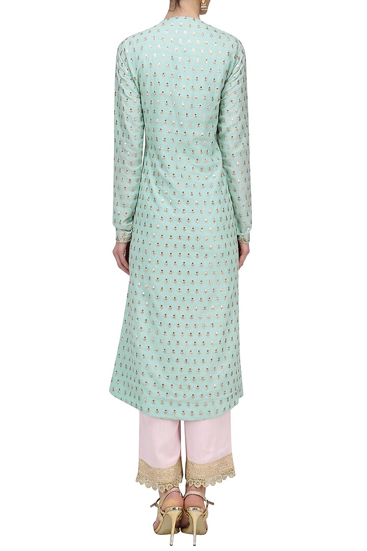 Aqua and baby pink sequins kurta set available only at Pernia's Pop Up Shop.
