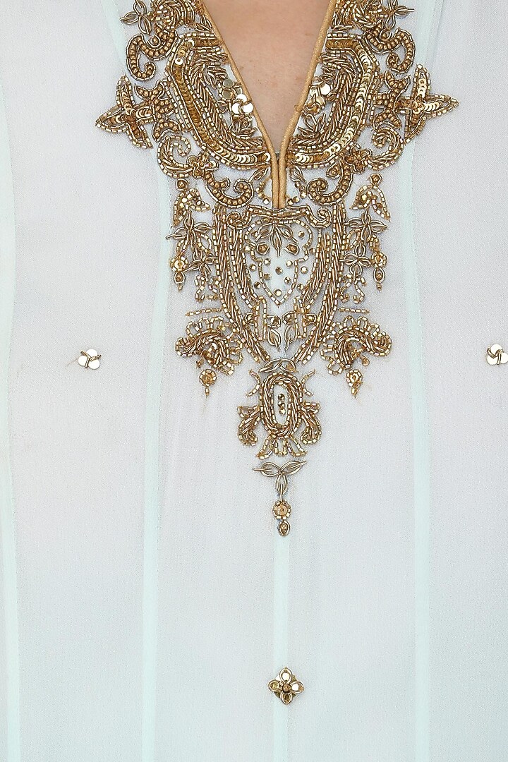 Aqua ombre embroidered anarkali set available only at Pernia's Pop Up Shop.