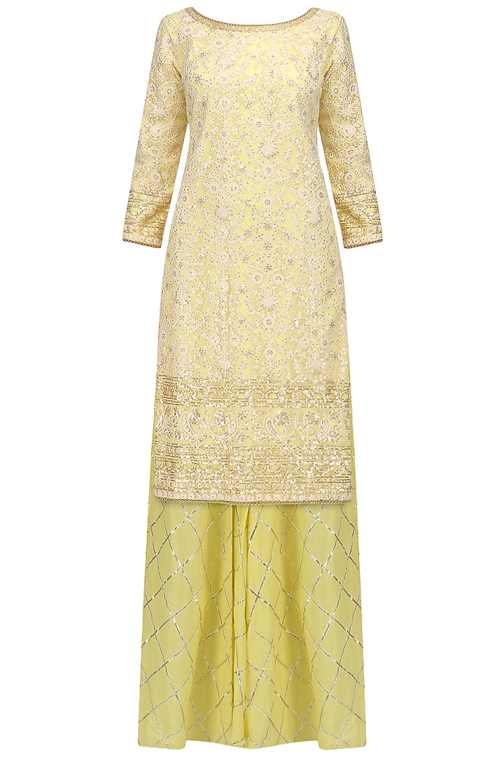 Lemon chanderi kurta and gota patti sharara set available only at Pernia's Pop Up Shop.