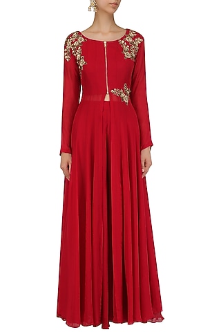 Coral Sequins Embroidered Jacket and Sharara Set by Megha & Jigar