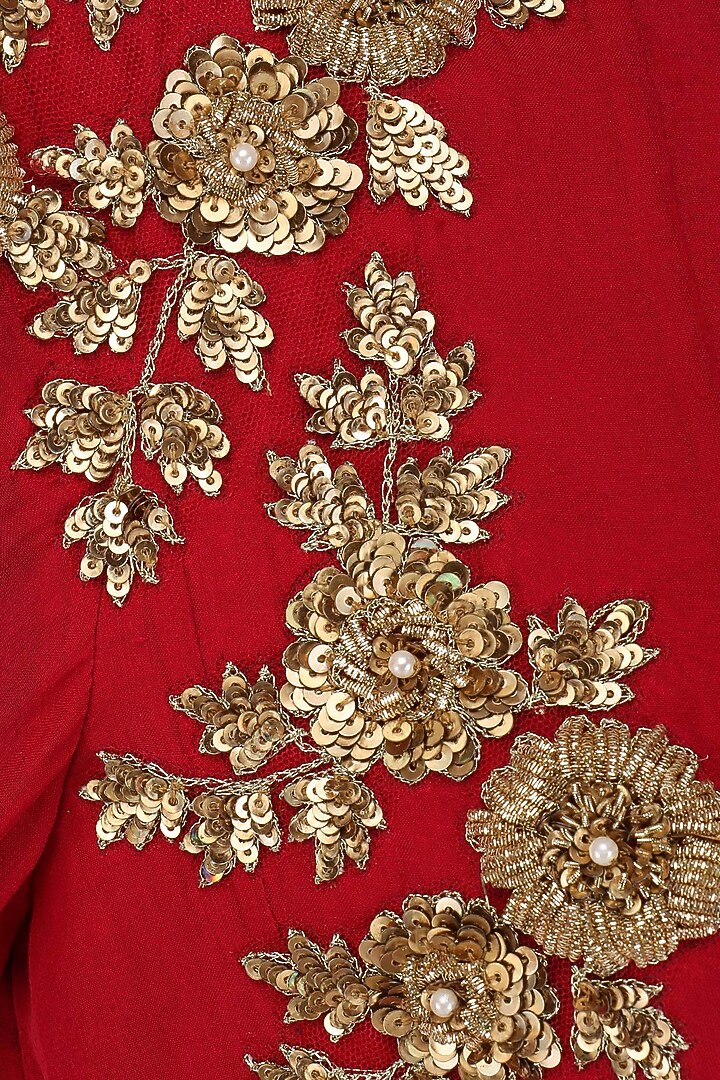 Coral sequins embroidered jacket and sharara set available only at Pernia's Pop Up Shop.