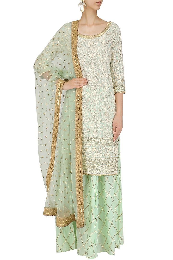 Pista sequins embroidered kurta and gotapatti sharara set available only at Pernia's Pop Up Shop.